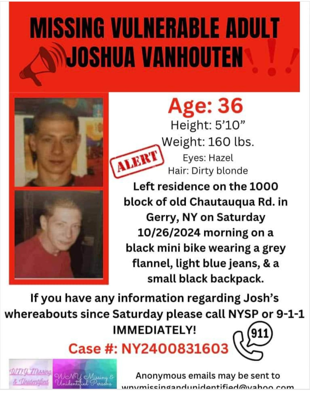 Missing Person Alert: Search For Joshua Vanhouten Begins